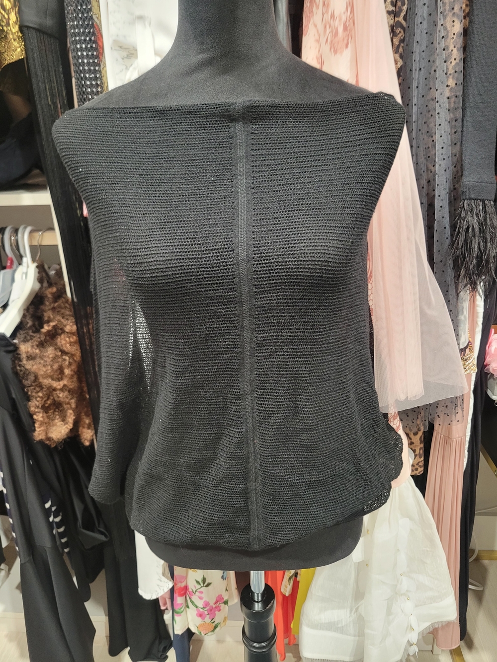 Black Women's Boatneck Lightweight Knit Sweater
